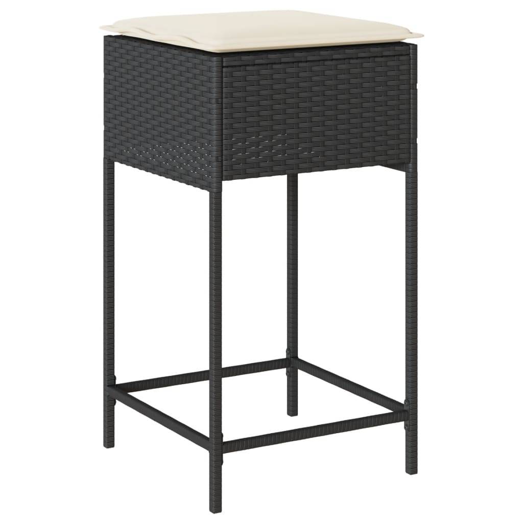 vidaXL 3-tlg. Gartenbar-Set mit Kissen Schwarz Poly Rattan