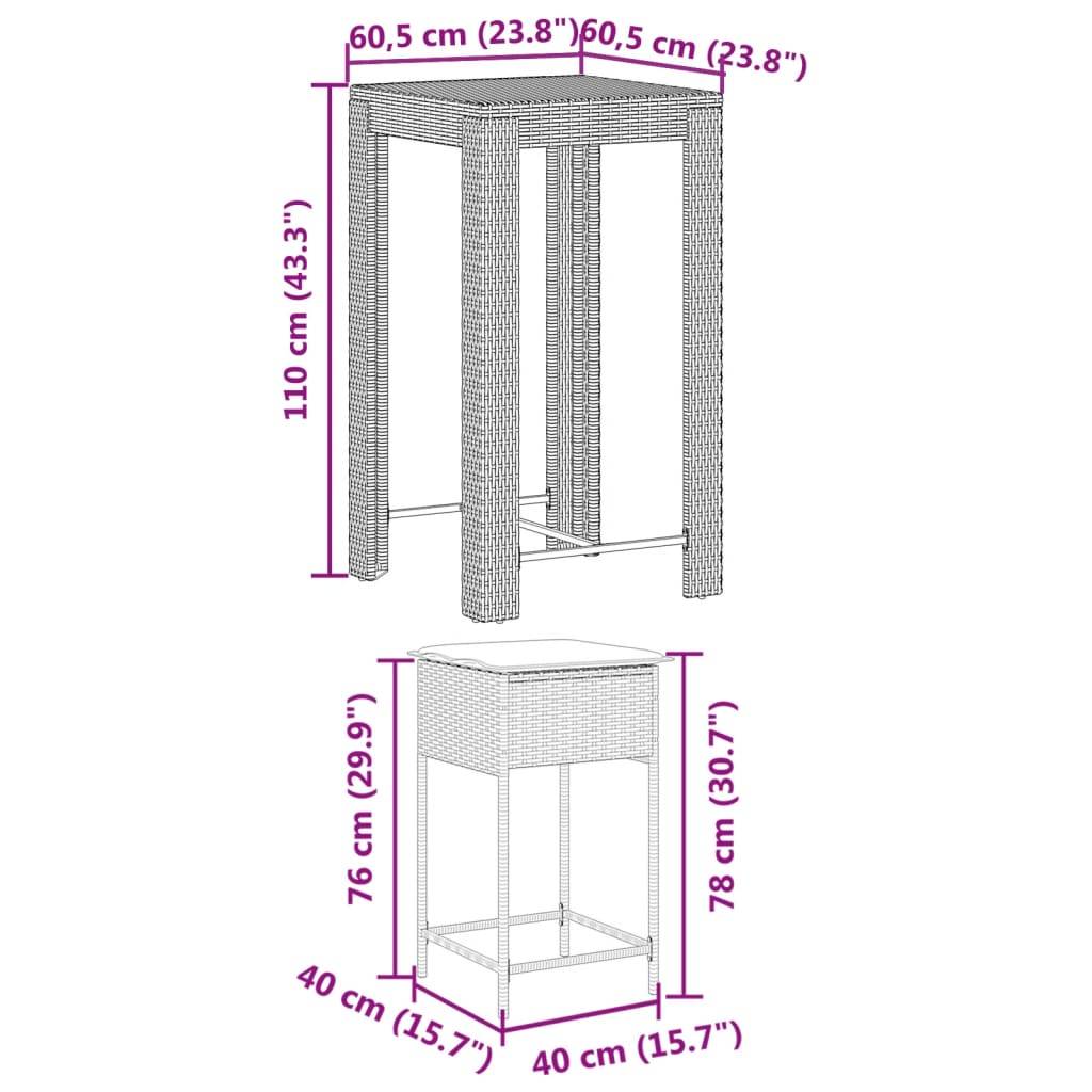 vidaXL 5-tlg. Gartenbar-Set mit Kissen Schwarz Poly Rattan