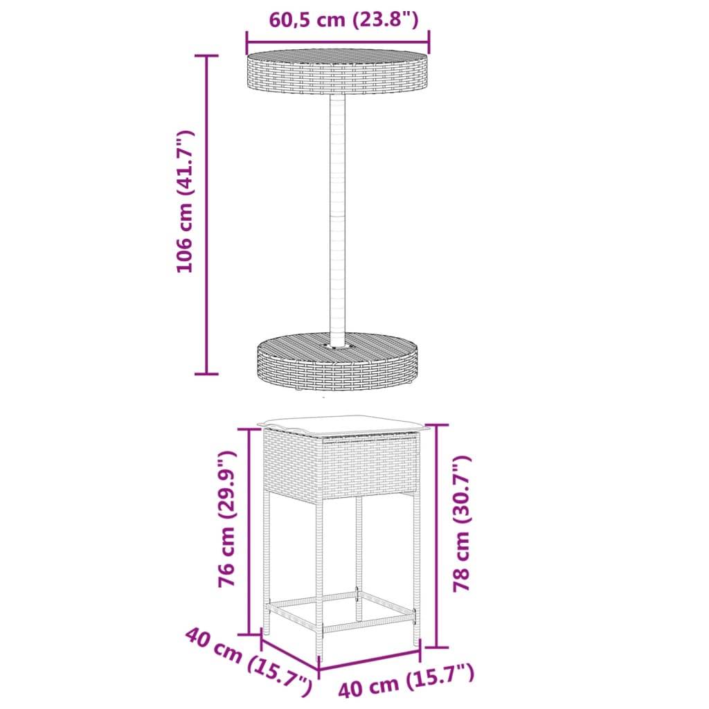 vidaXL 3-tlg. Gartenbar-Set mit Kissen Schwarz Poly Rattan
