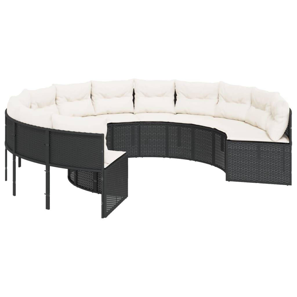 vidaXL Gartensofa mit Kissen Rund Schwarz Poly-Rattan