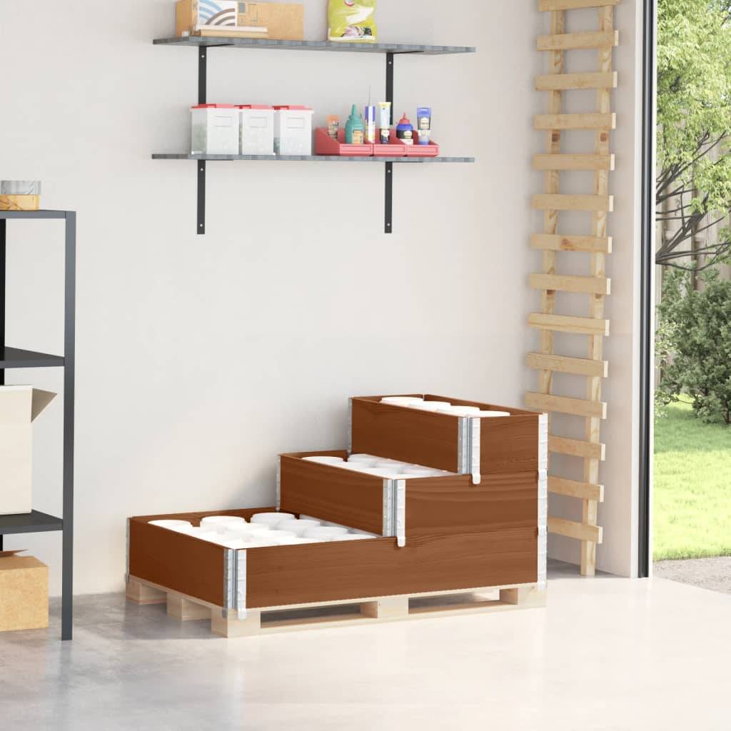 vidaXL Paletten-Aufsatzrahmen 3-fach Braun 120x80 cm Massivholz Kiefer