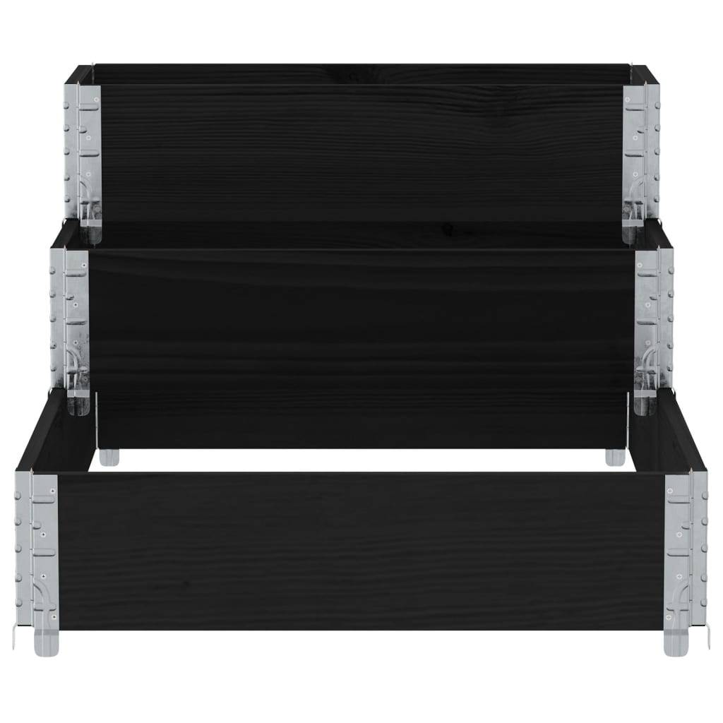 vidaXL Paletten-Aufsatzrahmen 3-fach Schwarz 120x80 cm Massivholz