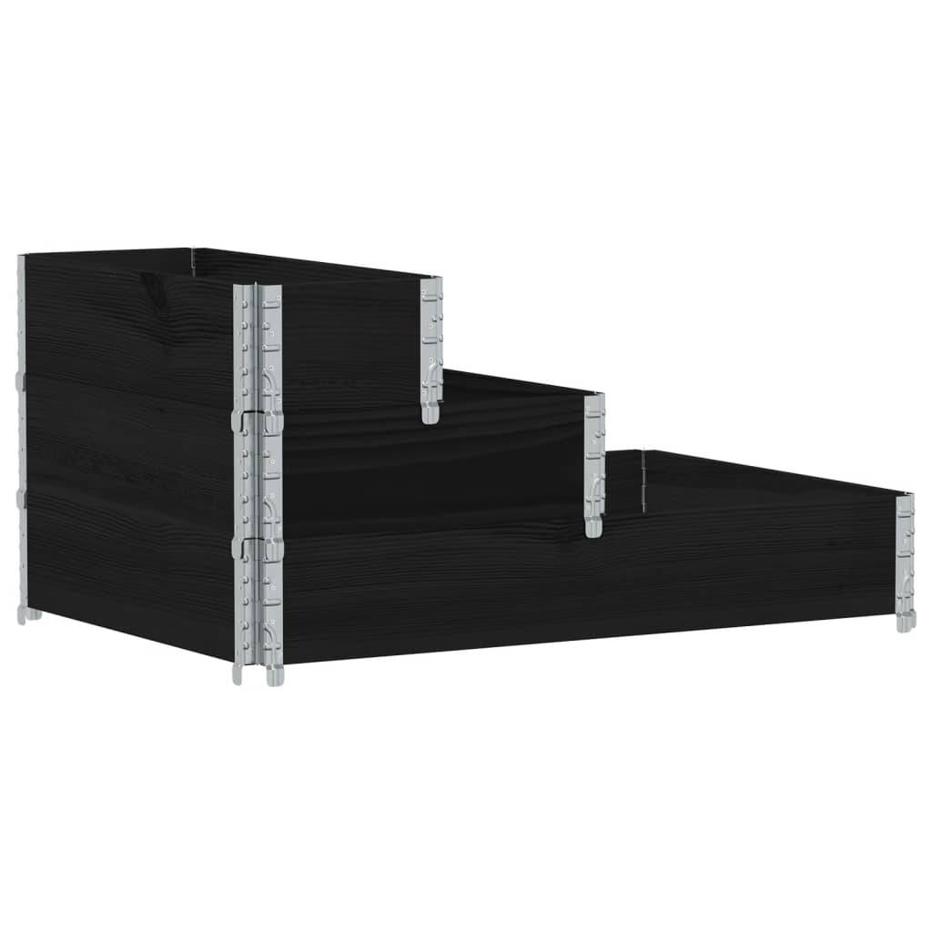 vidaXL Paletten-Aufsatzrahmen 3-fach Schwarz 120x80 cm Massivholz