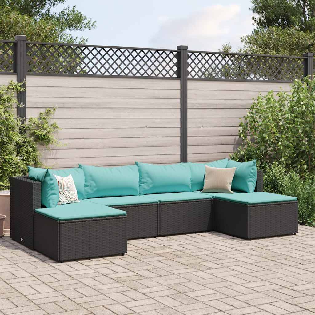 vidaXL 6-tlg. Garten-Lounge-Set mit Kissen Schwarz Poly Rattan
