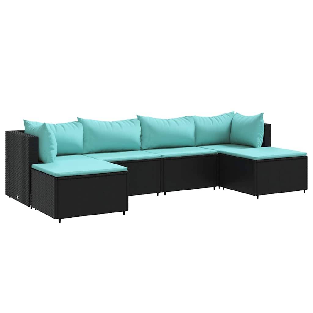 vidaXL 6-tlg. Garten-Lounge-Set mit Kissen Schwarz Poly Rattan