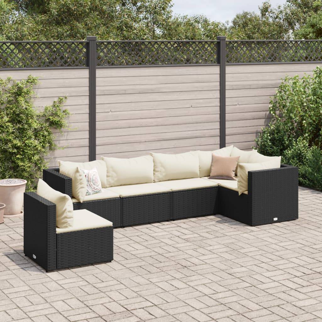 vidaXL 6-tlg. Garten-Lounge-Set mit Kissen Schwarz Poly Rattan