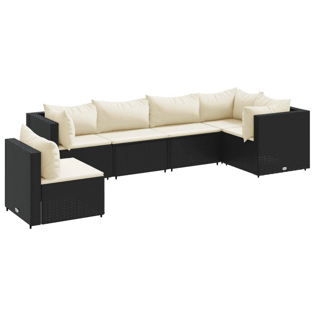 vidaXL 6-tlg. Garten-Lounge-Set mit Kissen Schwarz Poly Rattan
