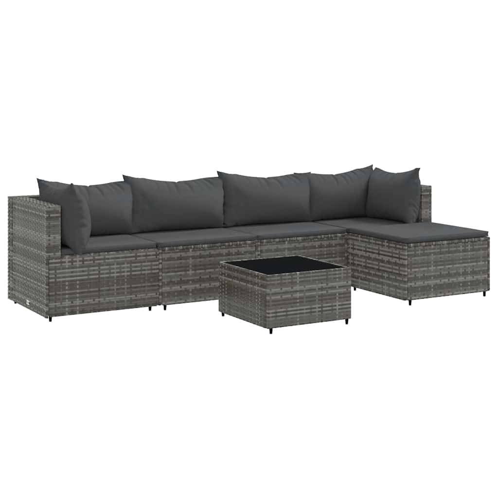 vidaXL 6-tlg. Garten-Lounge-Set mit Kissen Grau Poly Rattan