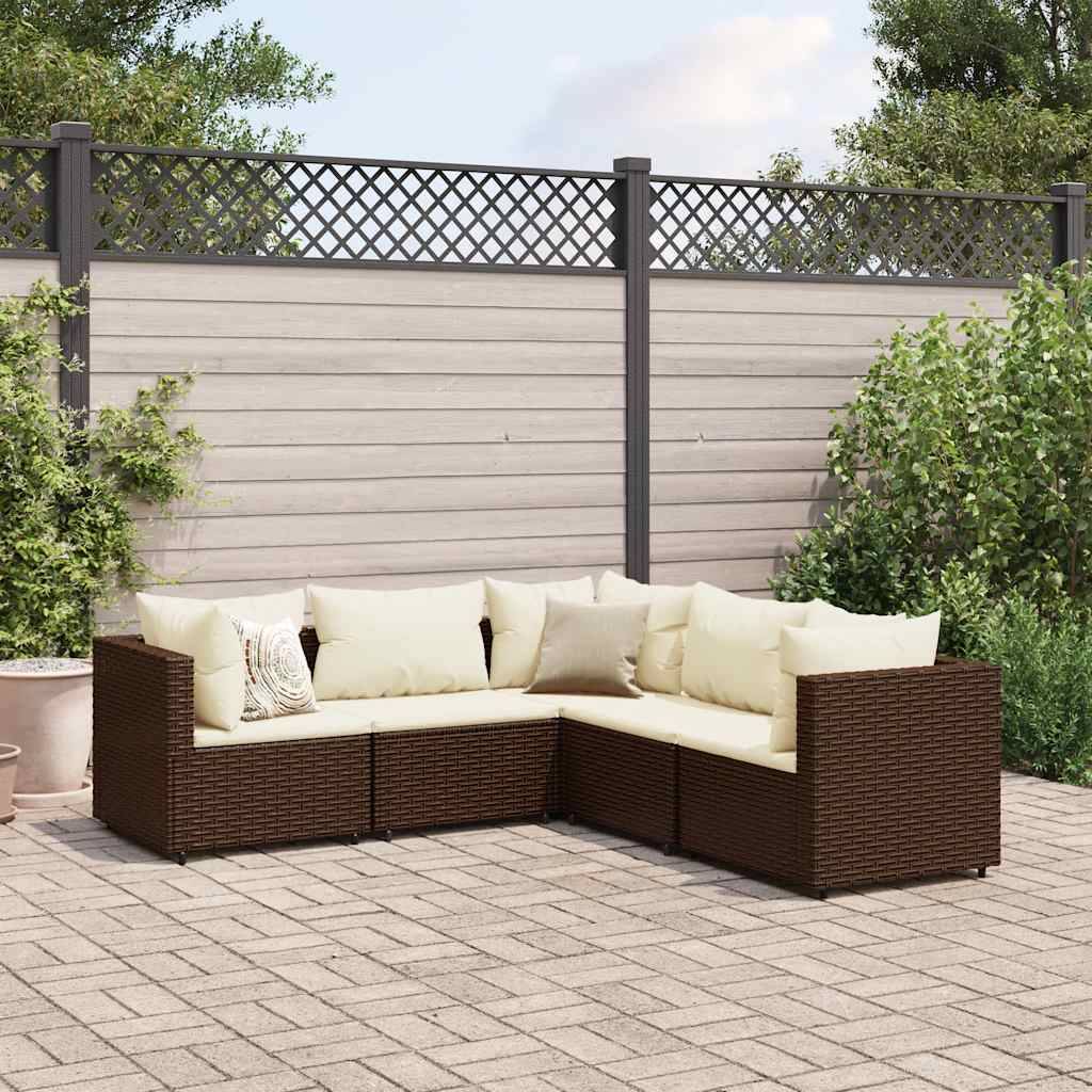 vidaXL 5-tlg. Garten-Lounge-Set mit Kissen Braun Poly Rattan