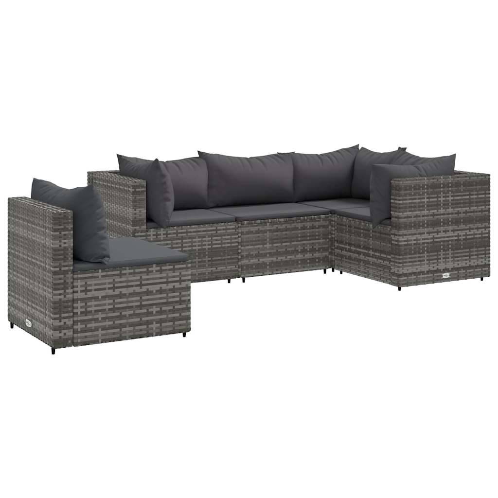 vidaXL 5-tlg. Garten-Lounge-Set mit Kissen Grau Poly Rattan