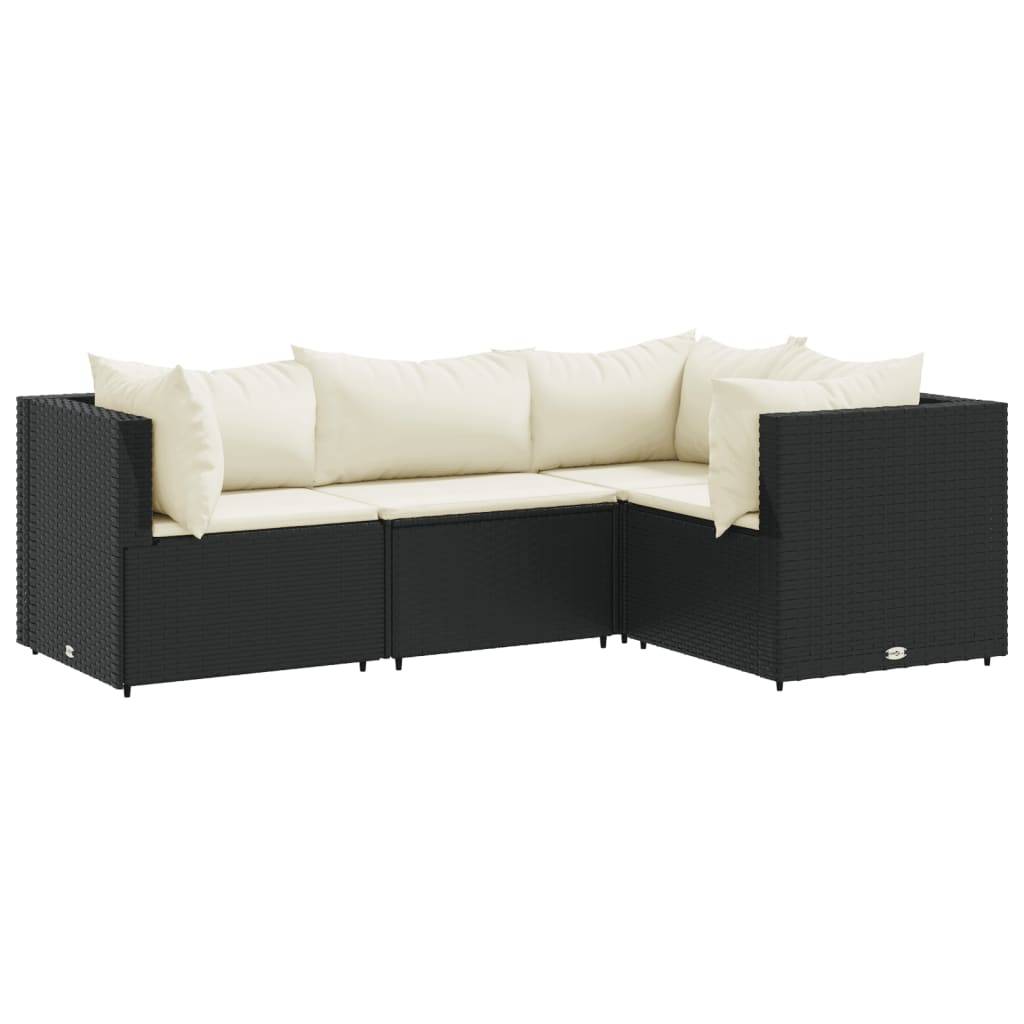 vidaXL 4-tlg. Garten-Lounge-Set mit Kissen Schwarz Poly Rattan