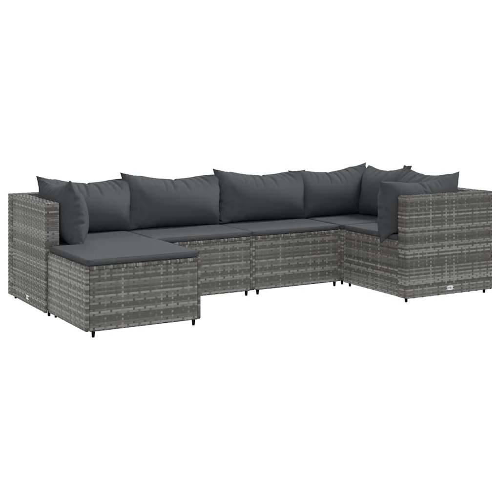 vidaXL 6-tlg. Garten-Lounge-Set mit Kissen Grau Poly Rattan