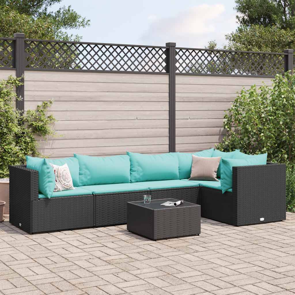 vidaXL 6-tlg. Garten-Lounge-Set mit Kissen Schwarz Poly Rattan