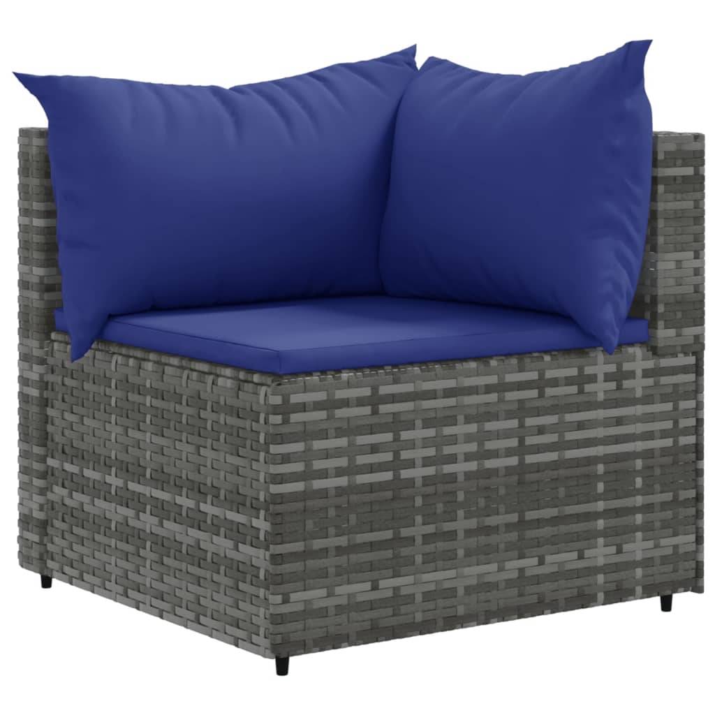 vidaXL 11-tlg. Garten-Sofagarnitur mit Kissen Grau Poly Rattan