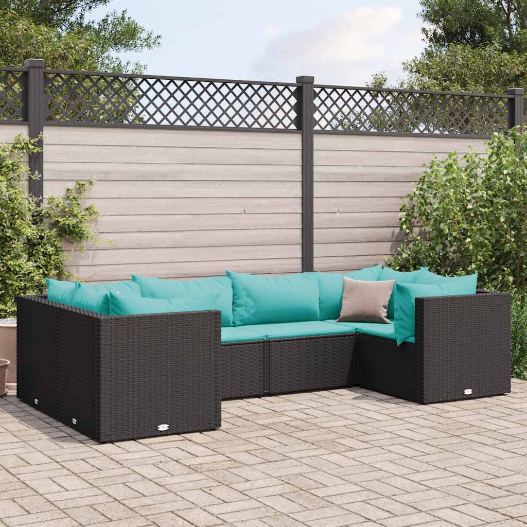 vidaXL 6-tlg. Garten-Lounge-Set mit Kissen Schwarz Poly Rattan