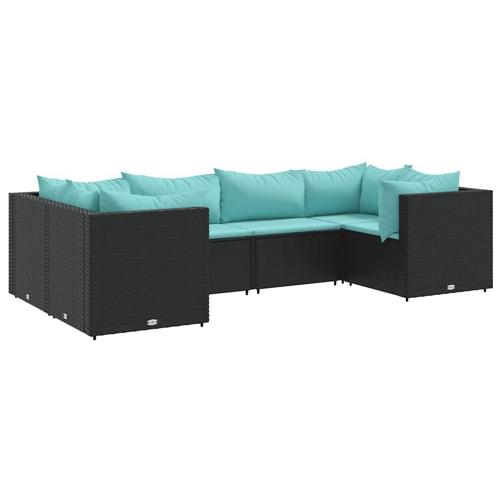 vidaXL 6-tlg. Garten-Lounge-Set mit Kissen Schwarz Poly Rattan