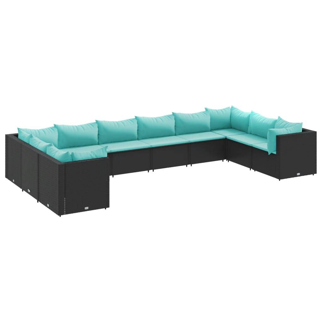 vidaXL 10-tlg. Garten-Lounge-Set mit Kissen Schwarz Poly Rattan