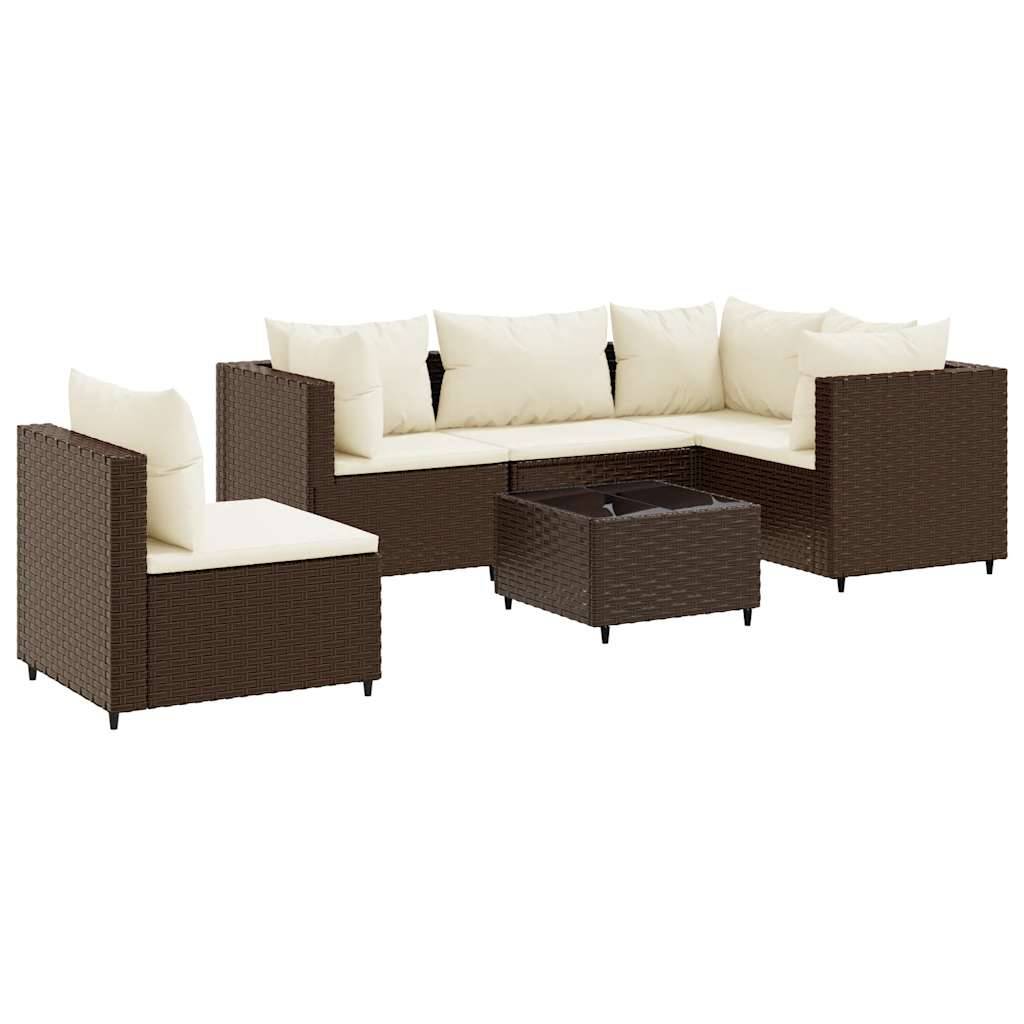 vidaXL 6-tlg. Garten-Lounge-Set mit Kissen Braun Poly Rattan