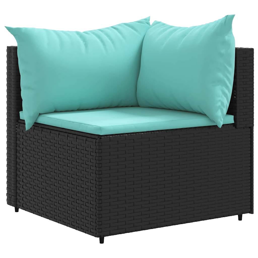 vidaXL 7-tlg. Garten-Lounge-Set mit Kissen Schwarz Poly Rattan