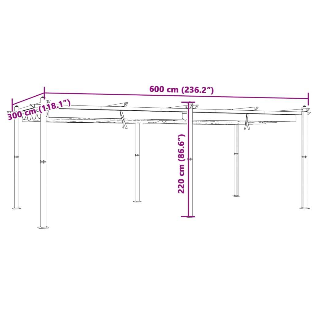 vidaXL Gartenpavillon mit Ausziehbarem Dach Taupe 3x6 m Aluminium