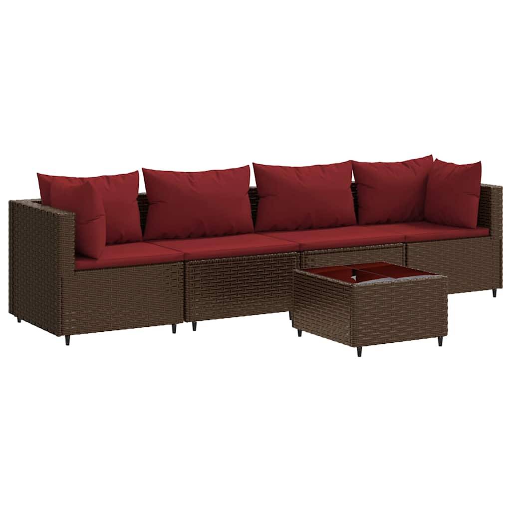 vidaXL 5-tlg. Garten-Lounge-Set mit Kissen Braun Poly Rattan