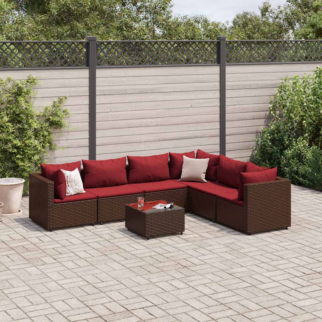 vidaXL 7-tlg. Garten-Lounge-Set mit Kissen Braun Poly Rattan