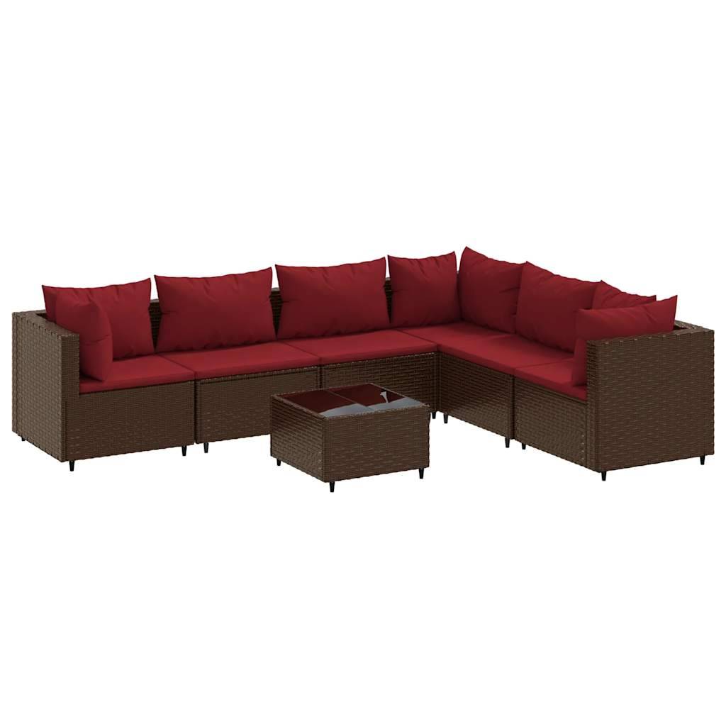 vidaXL 7-tlg. Garten-Lounge-Set mit Kissen Braun Poly Rattan
