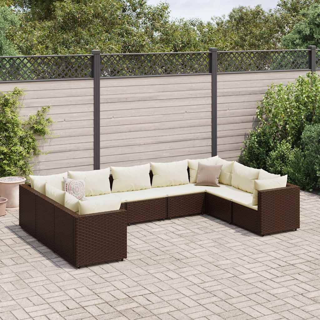 vidaXL 9-tlg. Garten-Lounge-Set mit Kissen Braun Poly Rattan