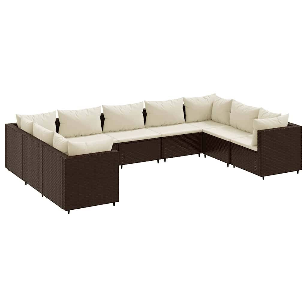 vidaXL 9-tlg. Garten-Lounge-Set mit Kissen Braun Poly Rattan
