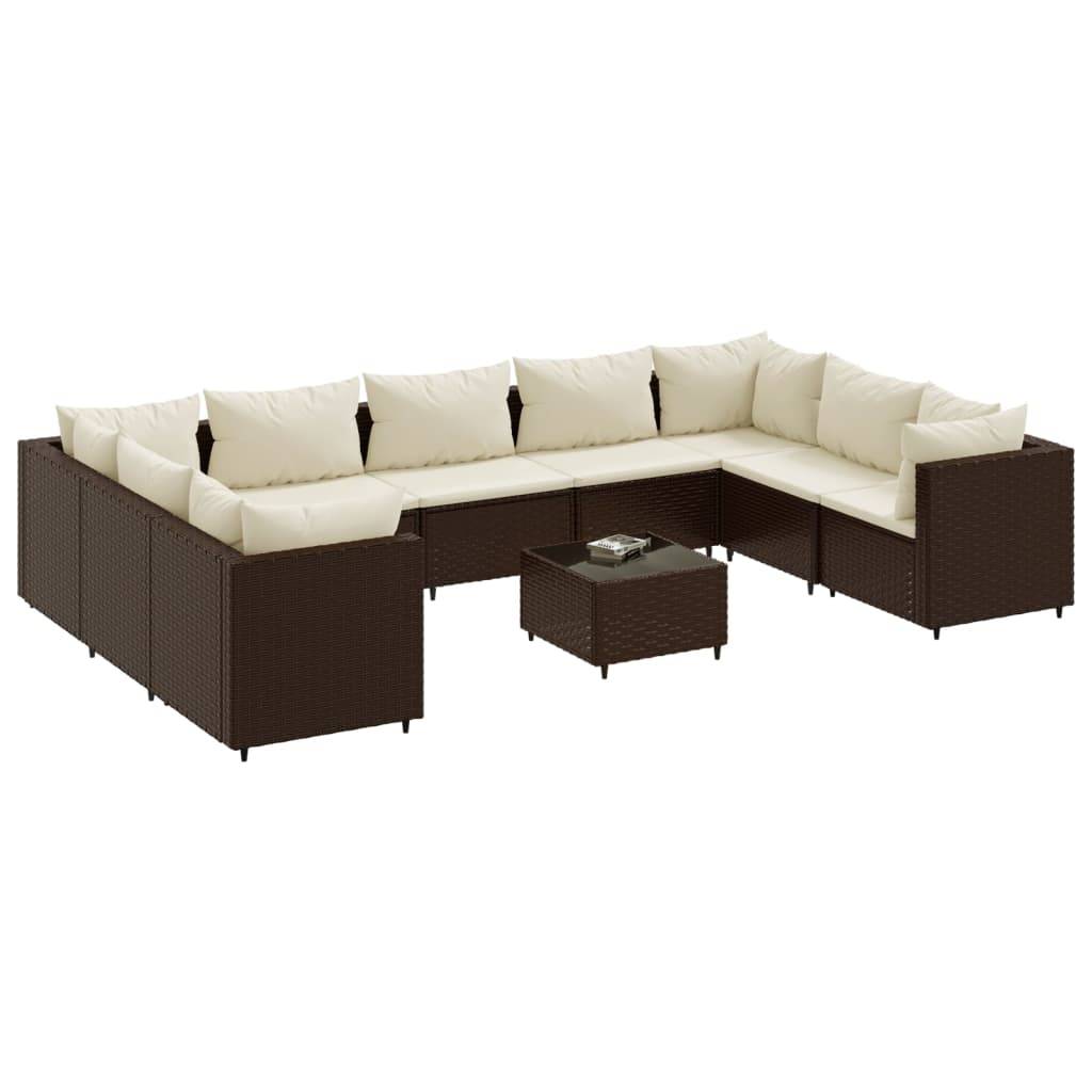 vidaXL 10-tlg. Garten-Lounge-Set mit Kissen Braun Poly Rattan