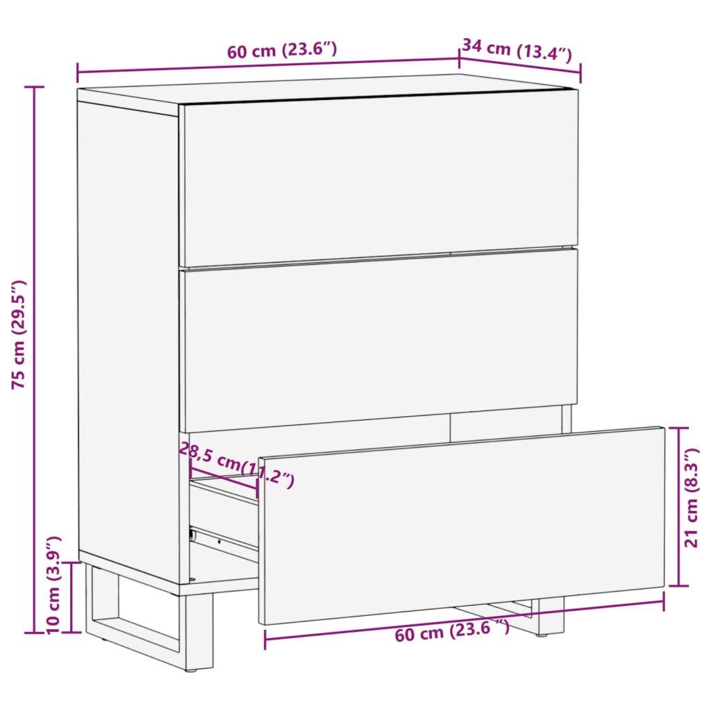 vidaXL Sideboard 60x34x75 cm Raues Massives Mangoholz