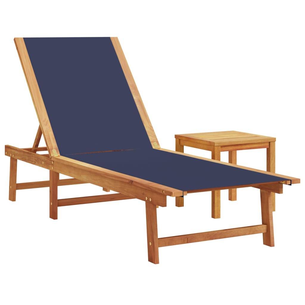 vidaXL Sonnenliege mit Tisch Blau Massivholz Akazie und Textilene