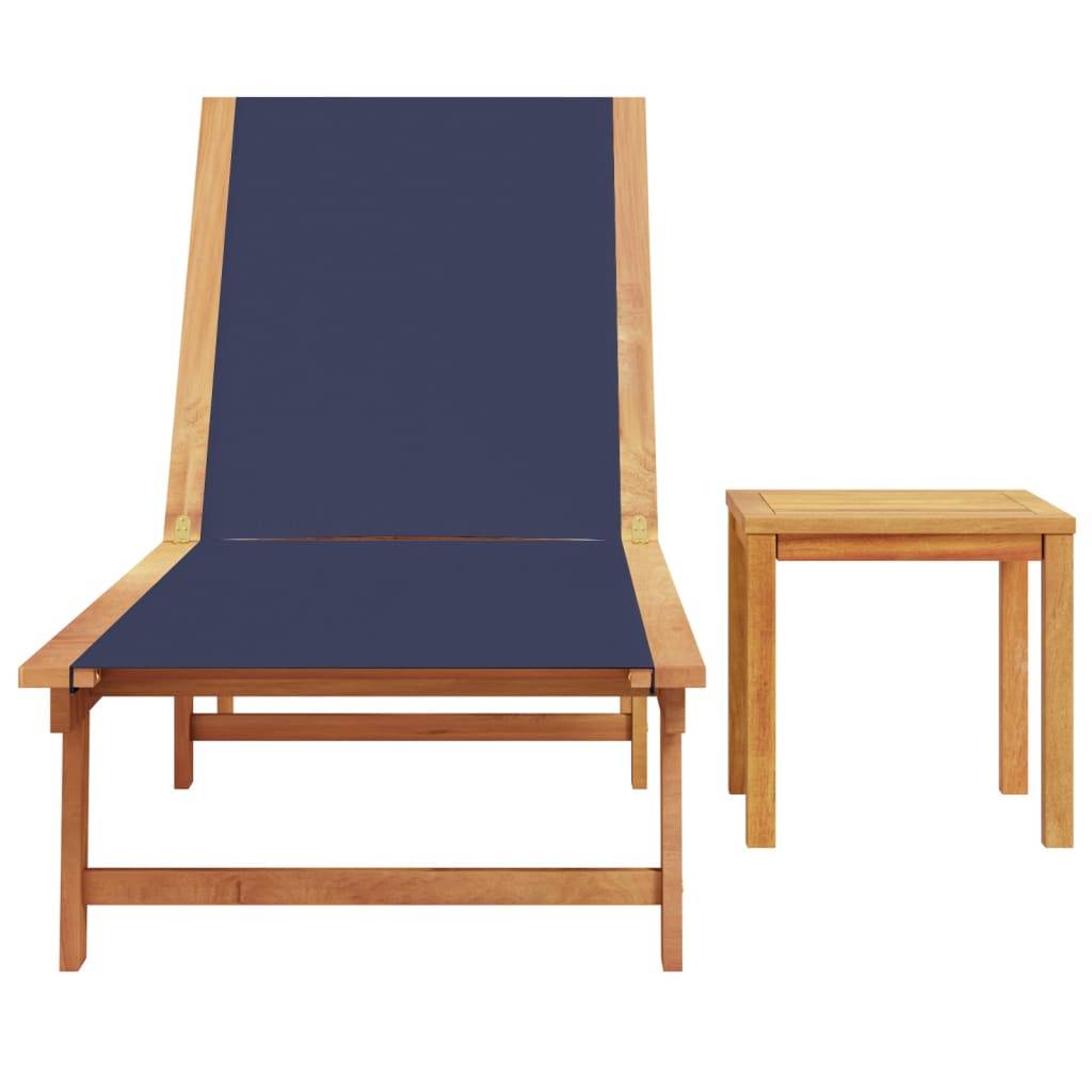 vidaXL Sonnenliege mit Tisch Blau Massivholz Akazie und Textilene