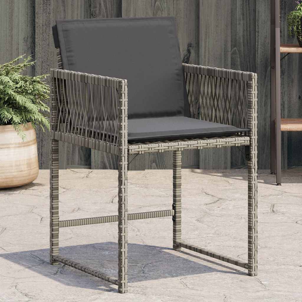 vidaXL Gartenstühle mit Kissen 4 Stk. Grau Poly Rattan