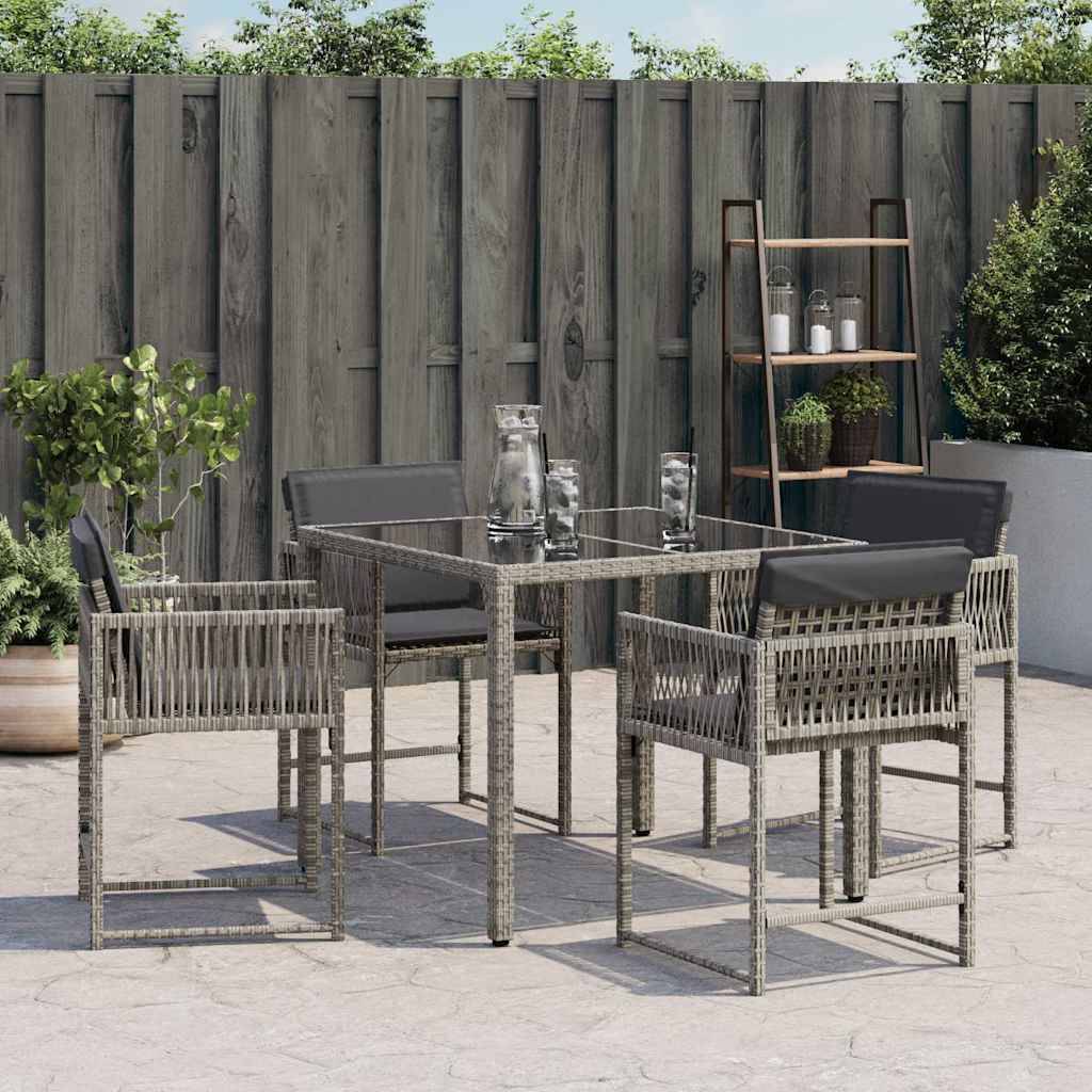 vidaXL Gartenstühle mit Kissen 4 Stk. Grau Poly Rattan