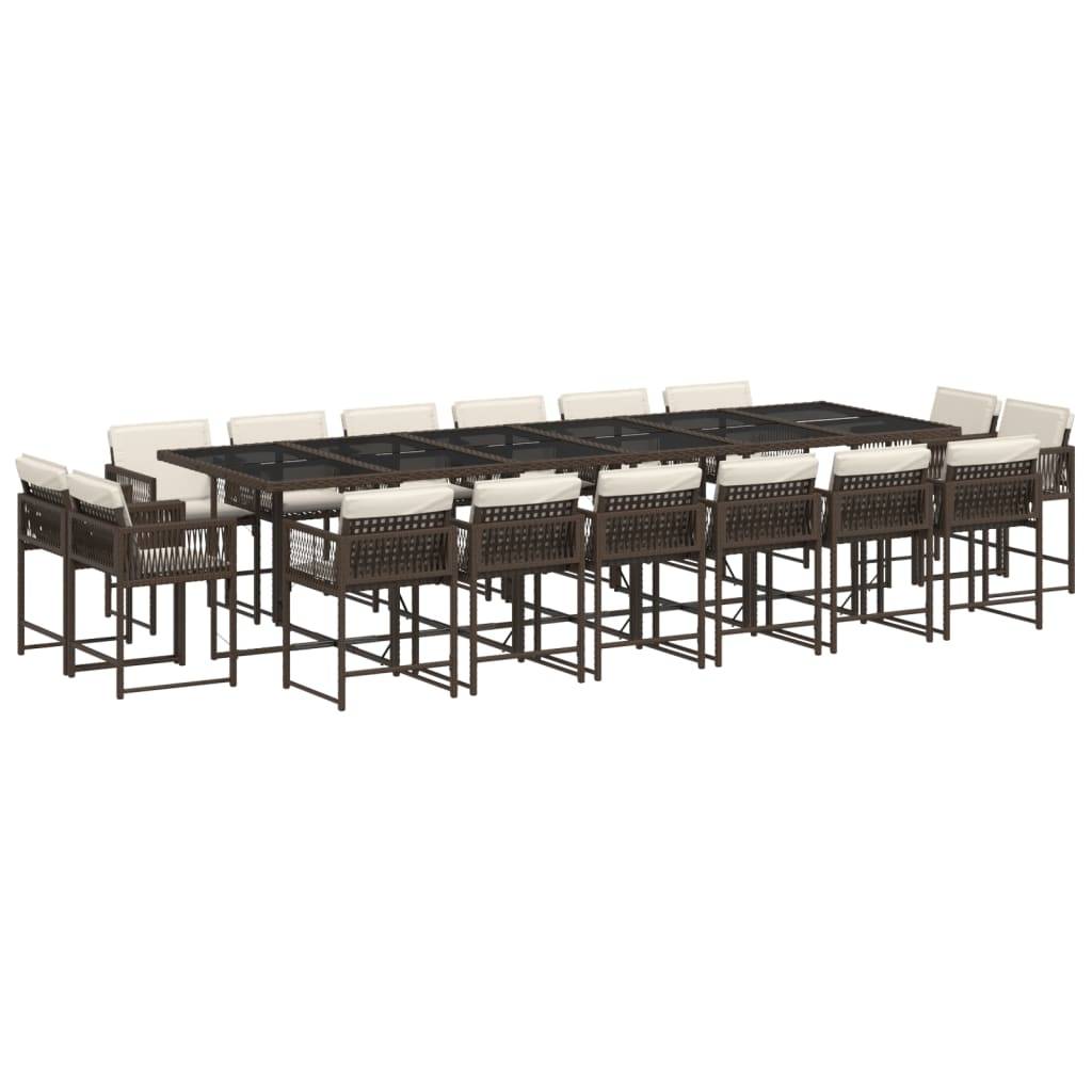 vidaXL 17-tlg. Garten-Essgruppe mit Kissen Braun Poly Rattan