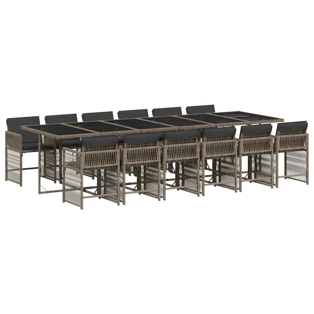 vidaXL 13-tlg. Garten-Essgruppe mit Kissen Grau Poly Rattan