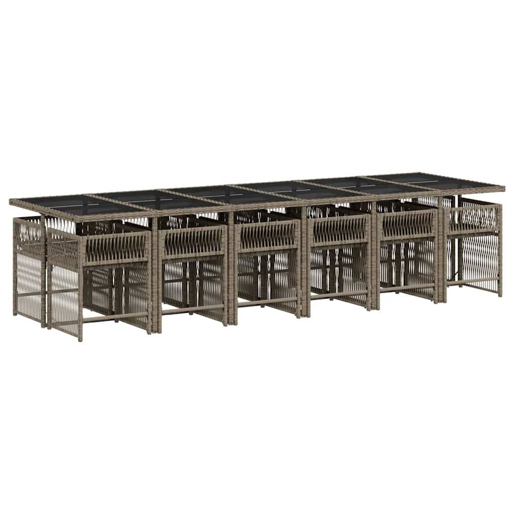 vidaXL 13-tlg. Garten-Essgruppe mit Kissen Grau Poly Rattan