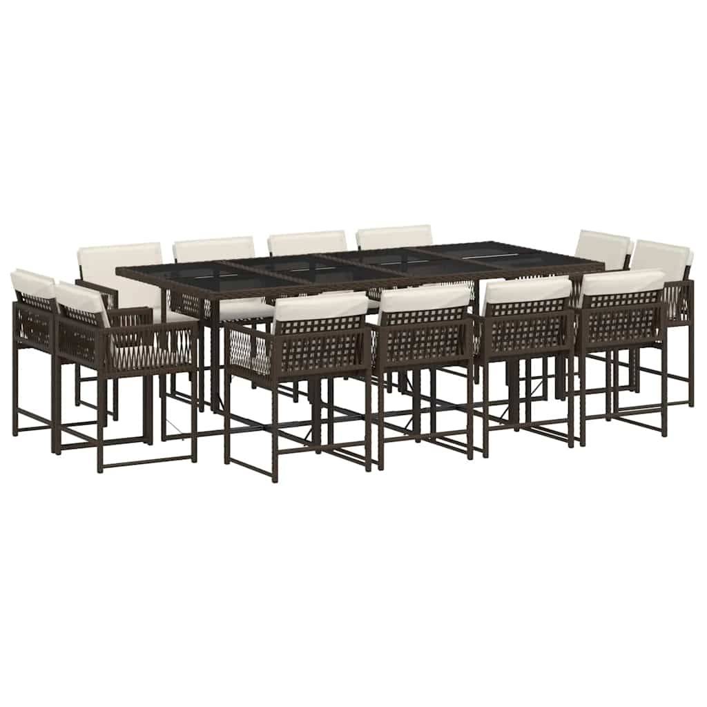 vidaXL 13-tlg. Garten-Essgruppe mit Kissen Braun Poly Rattan
