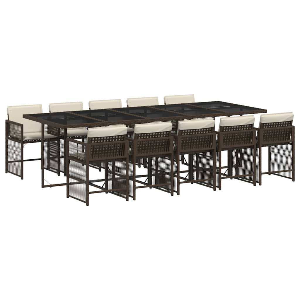 vidaXL 11-tlg. Garten-Essgruppe mit Kissen Braun Poly Rattan
