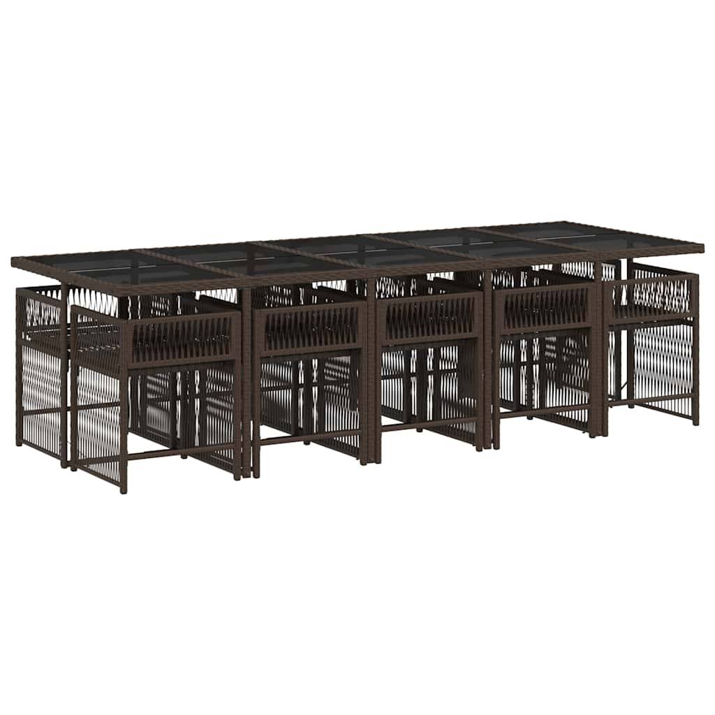 vidaXL 11-tlg. Garten-Essgruppe mit Kissen Braun Poly Rattan