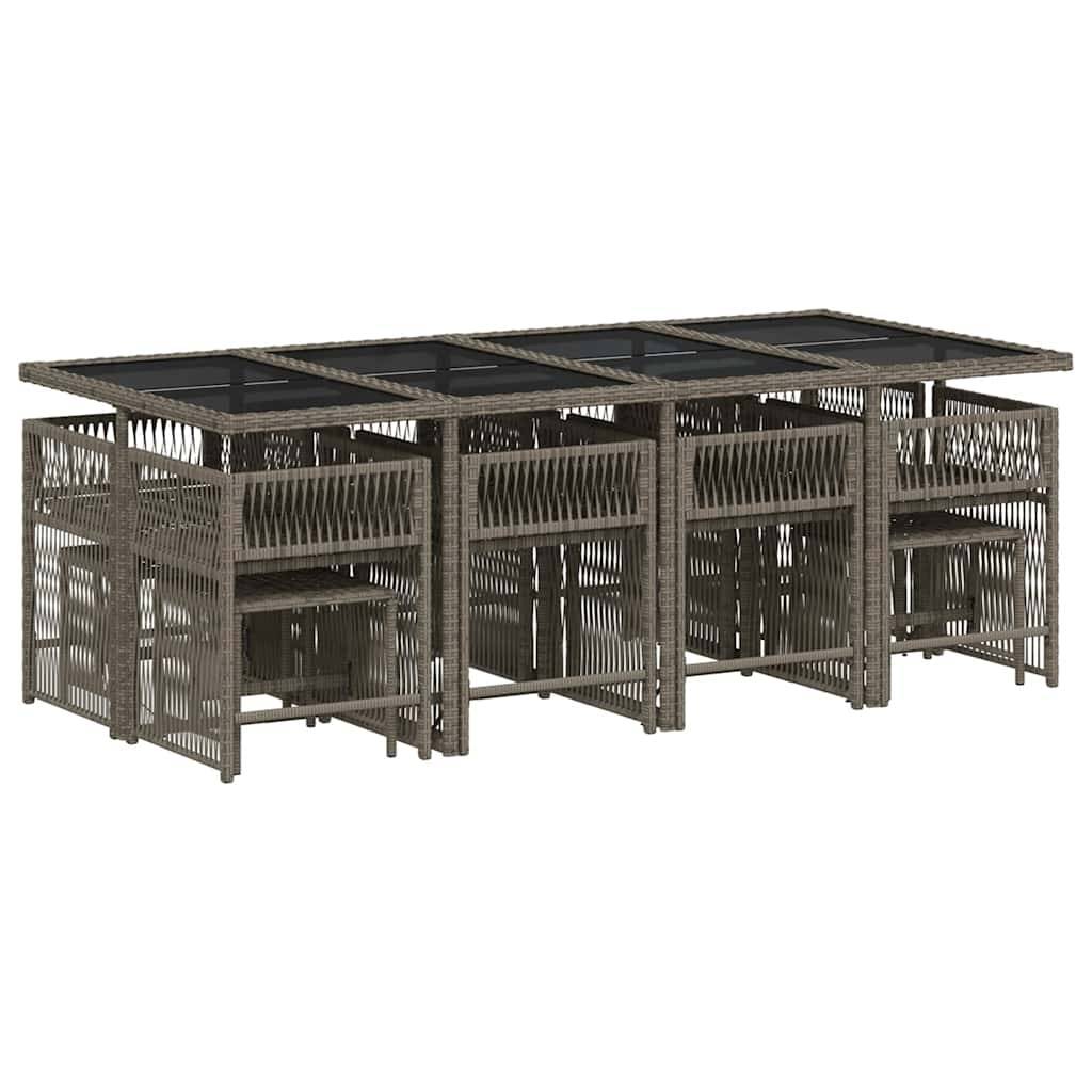 vidaXL 13-tlg. Garten-Essgruppe mit Kissen Grau Poly Rattan