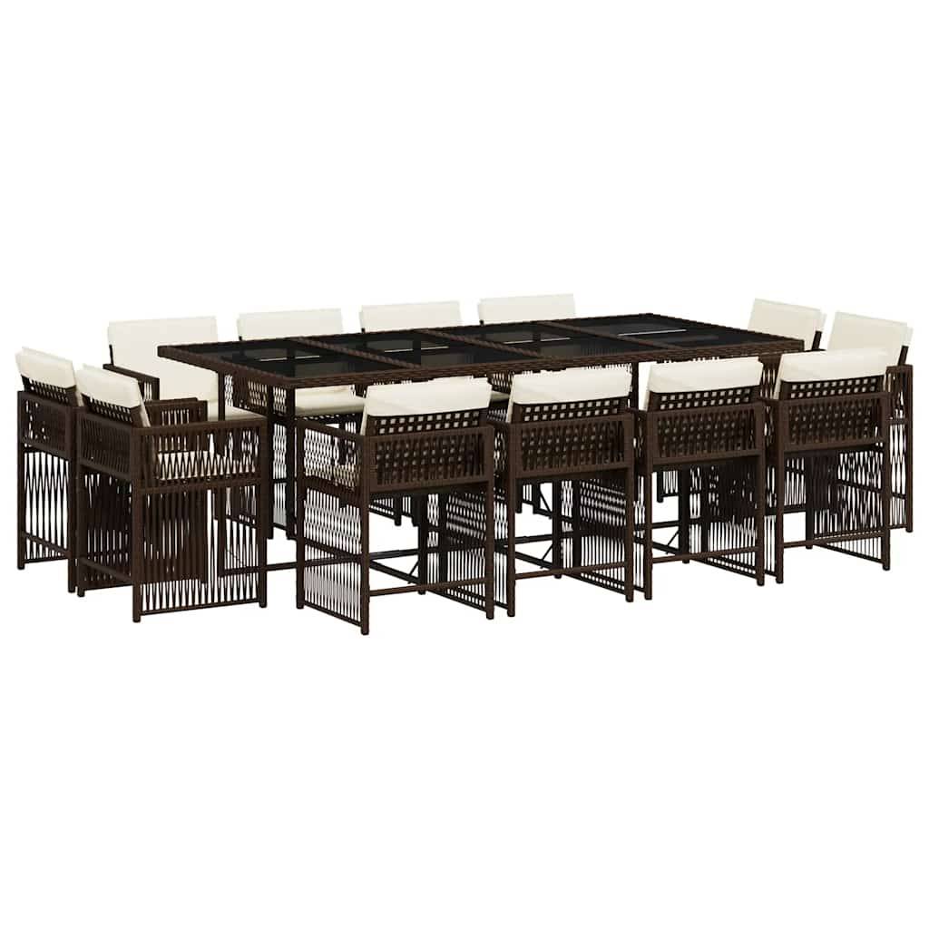 vidaXL 13-tlg. Garten-Essgruppe mit Kissen Braun Poly Rattan