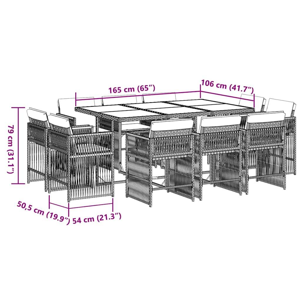 vidaXL 11-tlg. Garten-Essgruppe mit Kissen Braun Poly Rattan