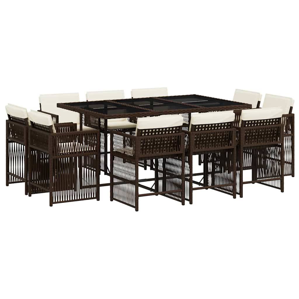 vidaXL 11-tlg. Garten-Essgruppe mit Kissen Braun Poly Rattan