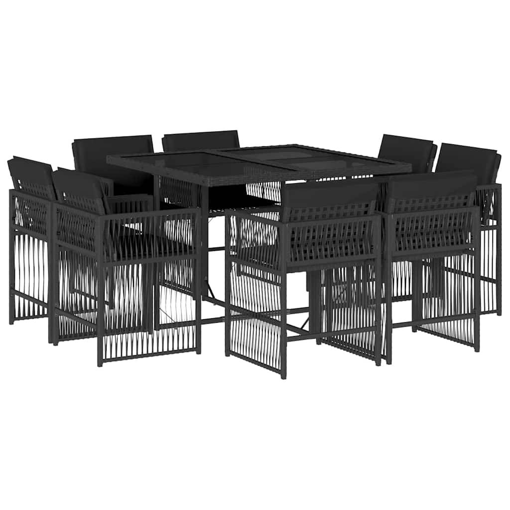 vidaXL 9-tlg. Garten-Essgruppe mit Kissen Schwarz Poly Rattan