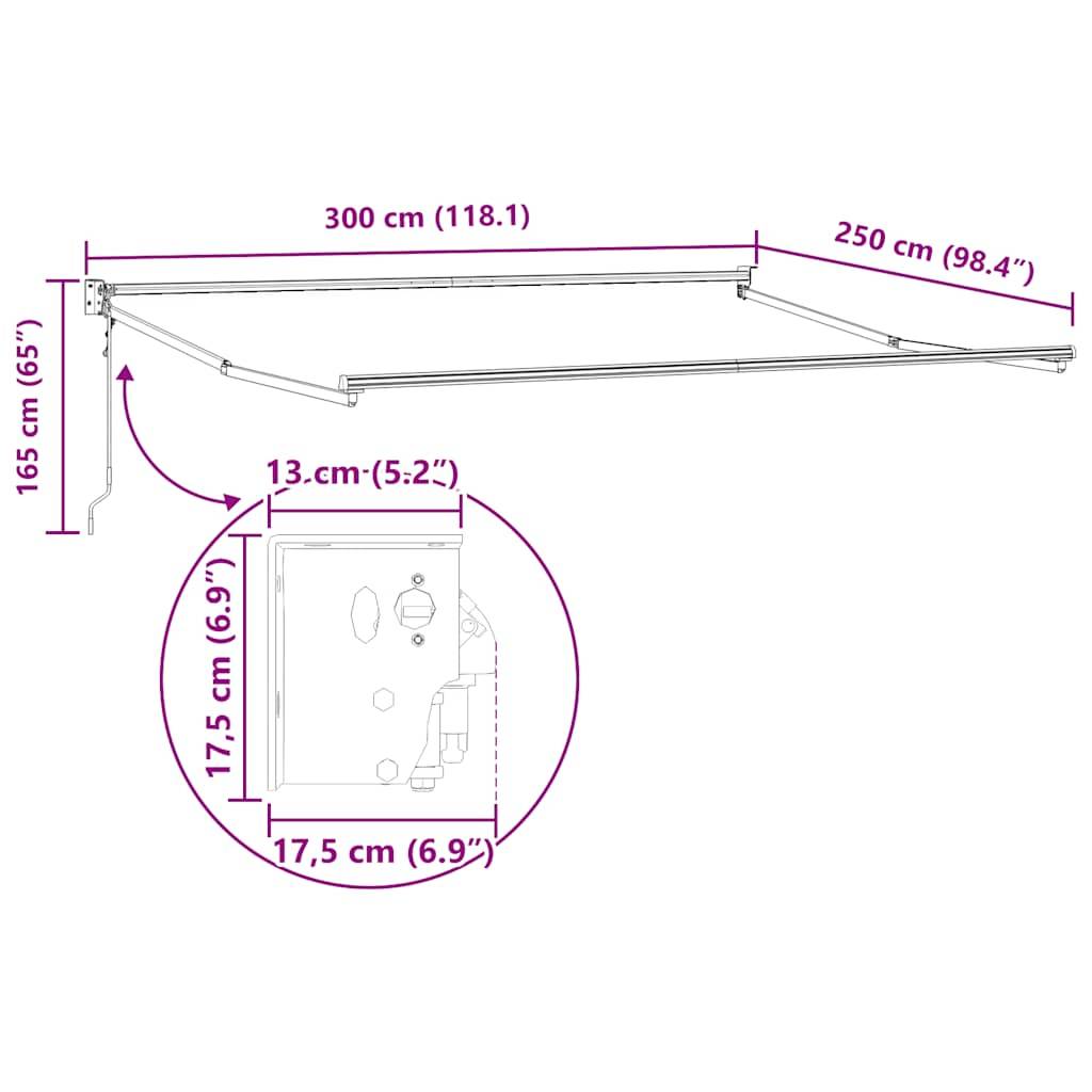vidaXL Markise Einziehbar Anthrazit und Weiß 3x2,5 m Stoff & Aluminium