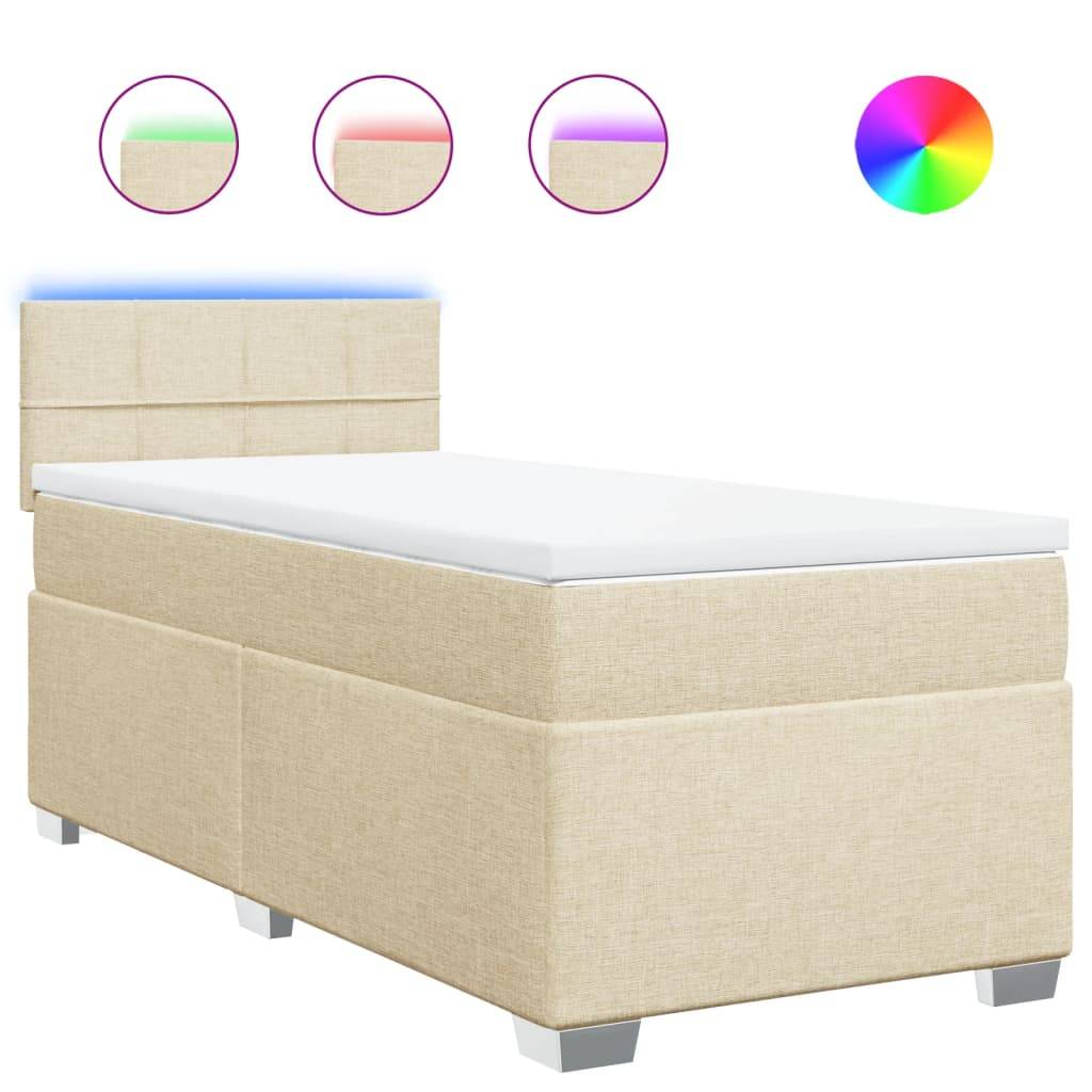 vidaXL Boxspringbett mit Matratze Creme 90x200 cm Stoff