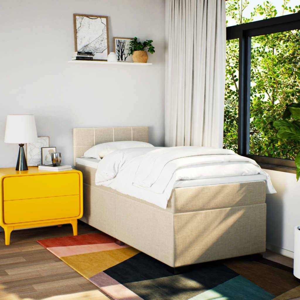vidaXL Boxspringbett mit Matratze Creme 90x200 cm Stoff