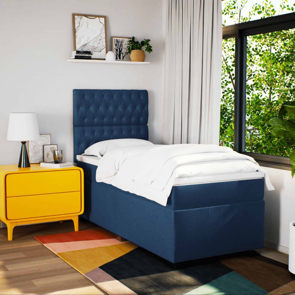 vidaXL Boxspringbett mit Matratze Blau 90x200 cm Stoff